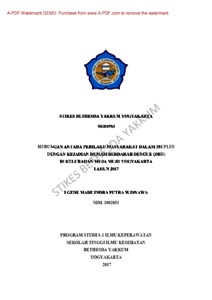 Hubungan Antara Perilaku Masyarakat Dalam 3M Plus Dengan Kejadian Demam Berdarah Dengue (Dbd) Di Kelurahan Muja-Muju Yogyakarta Tahun 2017 - Repository Stikes Bethesda Yakkum