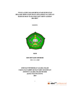 Upaya Guru Dalam Mengatasi Kesulitan Belajar Siswa Pada Mata Pelajaran Al - Qur'an Hadis Di Man Tlogo Blitar Tahun Ajaran 2014/2015" - Institutional Repository Of Uin Satu Tulungagung
