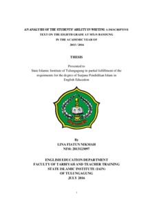 An Analysis Of The Students' Ability In Writing A Descriptive Text On The Eighth Grade At Mtsn Bandung In The Academic Year Of 2015 / 2016 - Institutional Repository Of Uin Satu Tulungagung