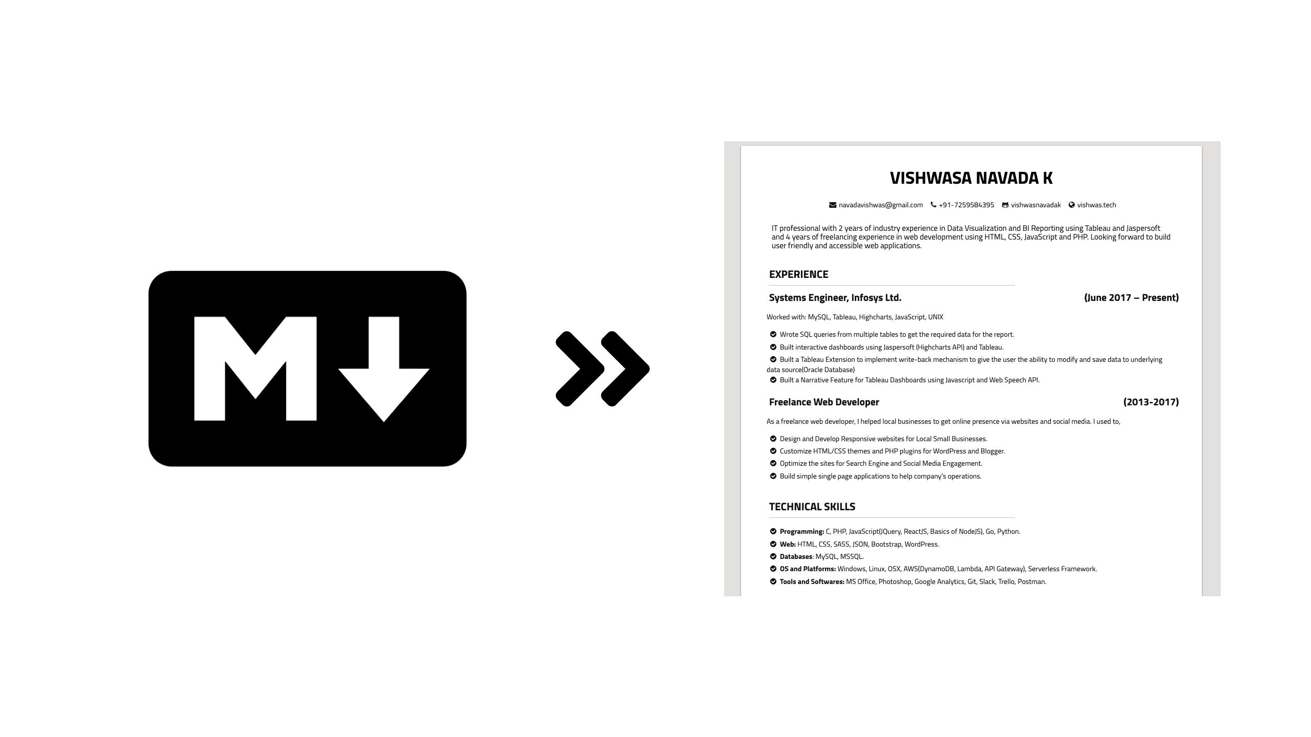 GitHub vishwasnavadak/resume This is a simple tool that generates a printready resume from