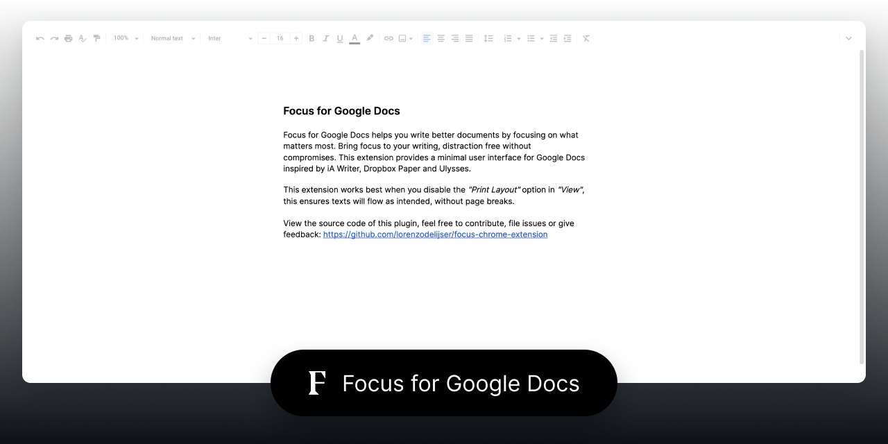 GitHub lorenzodelijser/focuschromeextension Focus for Google Docs