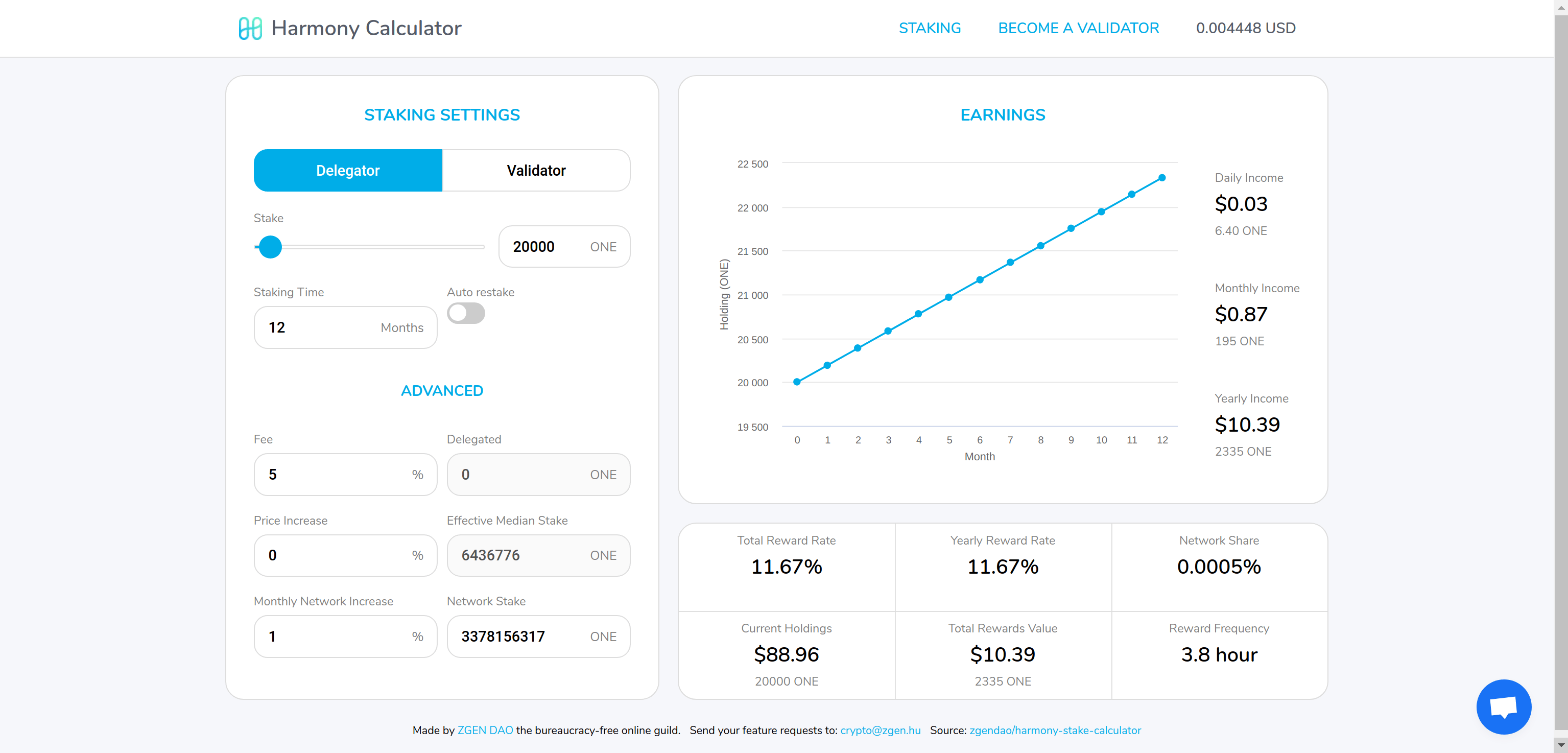 GitHub zgendao/harmonystakecalculator Estimate your earnings with