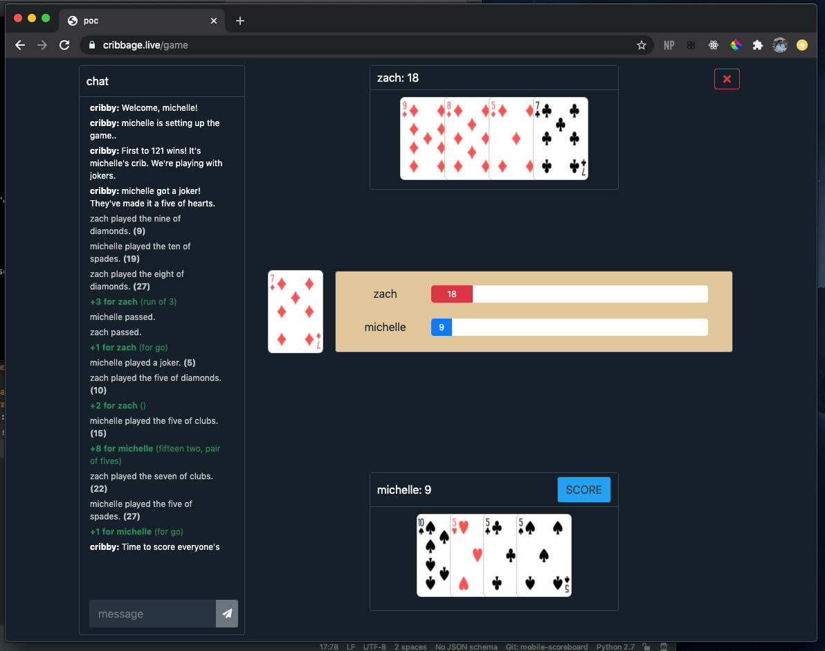 GitHub zachcalvert/cribbagelive Realtime, multiplayer cribbage