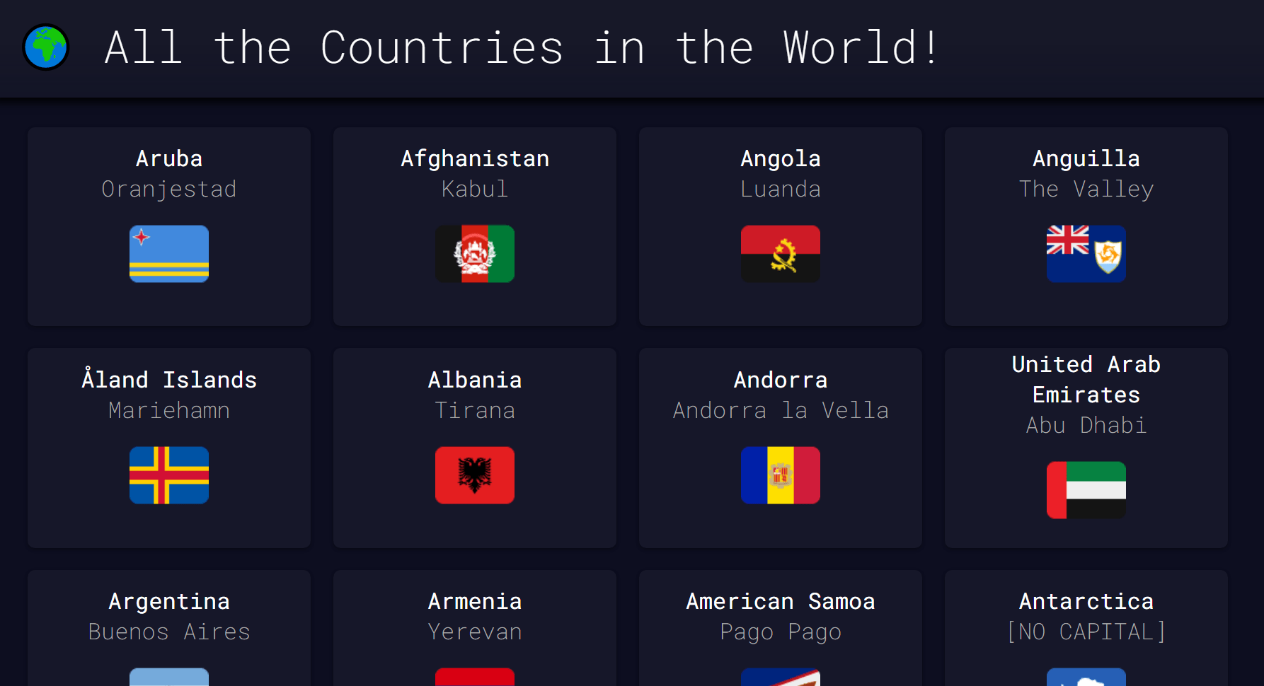 GitHub Lissy93/allthecountries 🌎 Just a quick app, for learning