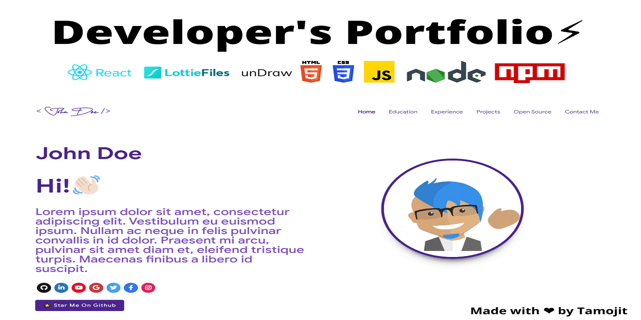 GitHub tamojit123/developerPortfolio A Complete Customizable