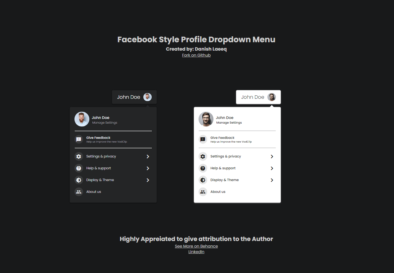 GitHub danishlaeeq/FacebookStyleProfileDropdownMenu Facebook's latest UI styled profile
