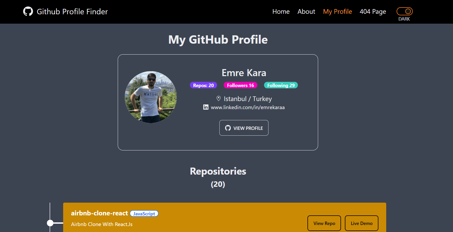 GitHub emrekaraa/githubfinderreact GitHub profile finder app with