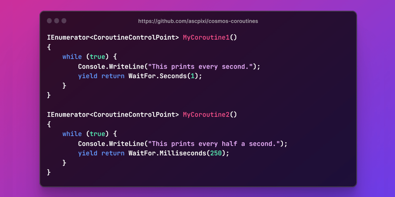 GitHub ascpixi/cosmoscoroutines ⏱ A simple, nonpreemptive coroutine scheduler that allows