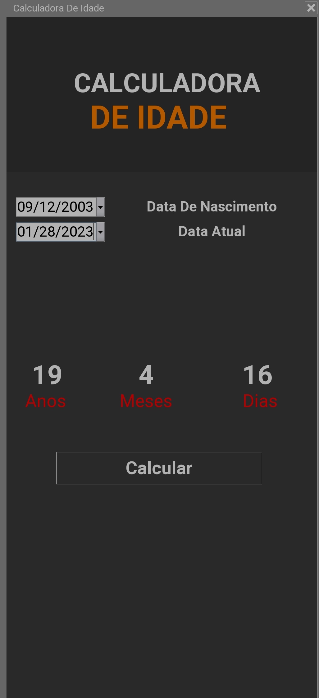 GitHub Narlison/CalculadoraDeIdade Este é um código feito em