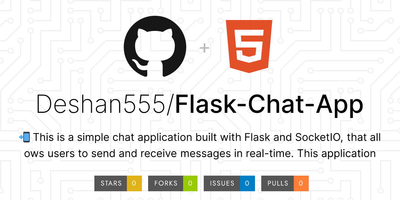 GitHub Deshan555/FlaskChatApp 📲 This is a simple chat application built with Flask and