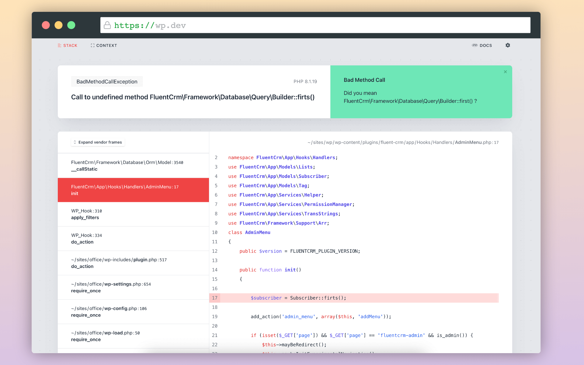 GitHub WPManageNinja/fluentignition Beautiful WordPress Error (PHP