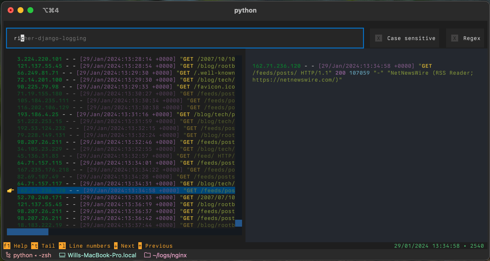 GitHub Textualize/toolong A terminal application to view, tail