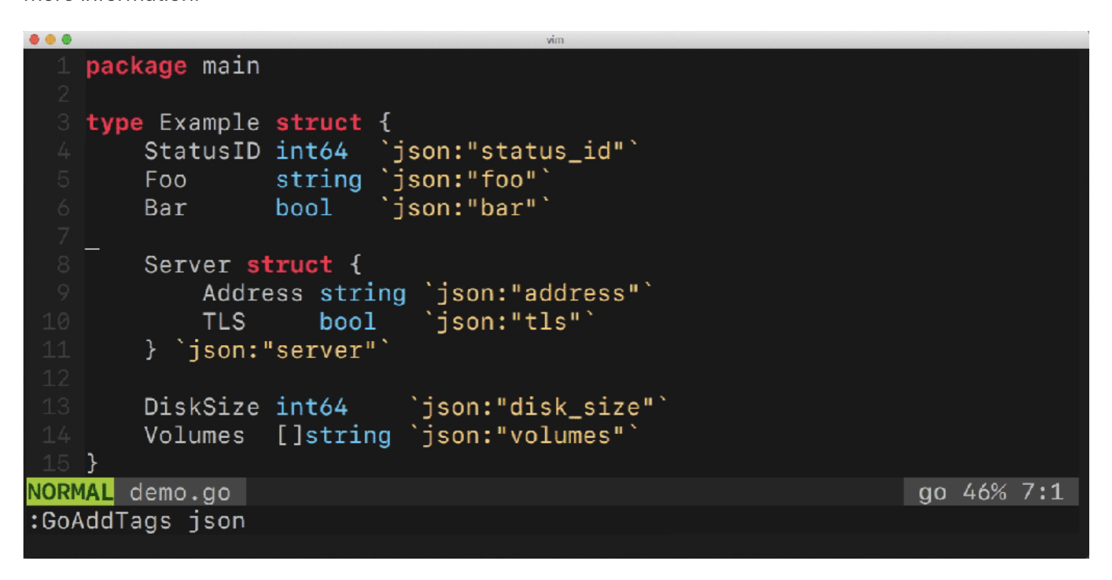 GitHub fatih/gomodifytags Go tool to modify struct field tags