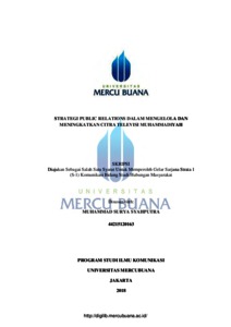 Strategi Public Relations Dalam Mengelola Dan Meningkatkan Citra Televisi Muhammadiyah - Umb Repository