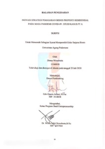 Inovasi Strategi Pemasaran Bisnis Properti Residensial Pada Masa Pandemi Covid-19: Studi Kasus Pt A - Repository Pu