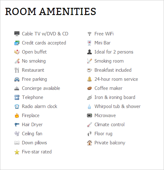 Hotel Amenities List Spesanut