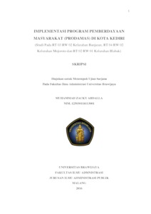 Implementasi Program Pemberdayaan Masyarakat (Prodamas) Di Kota Kediri (Studi Pada Rt 03 Rw 02 Kelurahan Banjaran, Rt 04 Rw 02 Kelurahan Mojoroto Dan Rt 02 Rw 01 Kelurahan Blabak), - Brawijaya Knowledge Garden