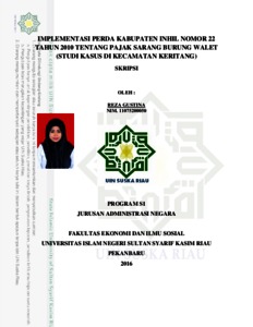 Implementasi Perda Kabupaten Inhil Nomor 22 Tahun 2010 Tentang Pajak Sarang Burung Walet (Studi Kasus Di Kecamatan Keritang) - Universitas Islam Negeri Sultan Syarif Kasim Riau Repository