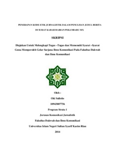 Penerapan Kode Etik Jurnalistik Dalam Penulisan Judul Berita Di Surat Kabar Harian Pekanbaru Mx - Universitas Islam Negeri Sultan Syarif Kasim Riau Repository
