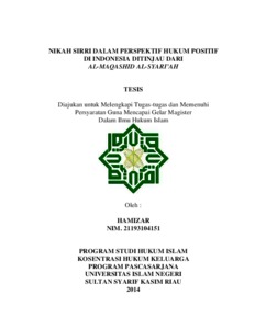 Nikah Sirri Dalam Perspektif Hukum Positif Di Indonesia Ditinjau Dari Al-Maqashid Al-Syari'ah - Universitas Islam Negeri Sultan Syarif Kasim Riau Repository
