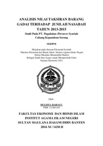 Analisis Nilai Taksiran Barang Gadai Terhadap Jumlah Nasabah Tahun 2013-2015 -