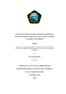 The Effectiveness Of Diary Writing Technique On Students Writing Of Recount Text At Viii Grade Mts N 4 Medan In Academic Years 2017/2018. - Repository Uin Sumatera Utara