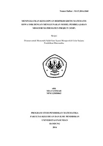Meningkatkan Kemampuan Berpikir Kritis Matematis Siswa Smk Dengan Menggunakan Model Pembelajaran Missouri Mathematics Project (Mmp) - Repo Unpas