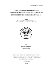 Pengaruh Model Pembelajaran Reciprocal Teaching Terhadap Kemampuan Berpikir Kreatif Matematis Siswa Sma - Repo Unpas