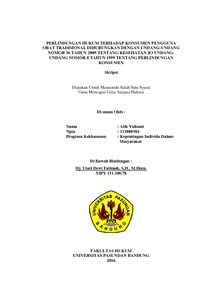 Perlindungan Hukum Terhadap Konsumen Pengguna Obat Tradisional Dihubungkan Dengan Undang-Undang Nomor 36 Tahun 2009 Tentang Kesehatan Jo Undang-Undang Nomor 8 Tahun 1999 Tentang Perlindungan Konsumen - Repo Unpas
