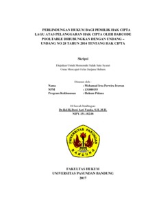 Perlindungan Hukum Bagi Pemilik Hak Cipta Lagu Atas Pelanggaran Hak Cipta Oleh Barcode Pooltable Dihubungkan Dengan Undang – Undang No 28 Tahun 2014 Tentang Hak Cipta - Repo Unpas