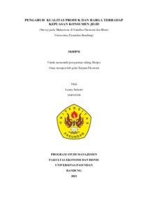 Pengaruh Kualitas Produk Dan Harga Terhadap Kepuasan Konsumen Jd.id (Survey Pada Mahasiswa Di Fakultas Ekonomi Dan Bisnis Universitas Pasundan Bandung) - Repo Unpas