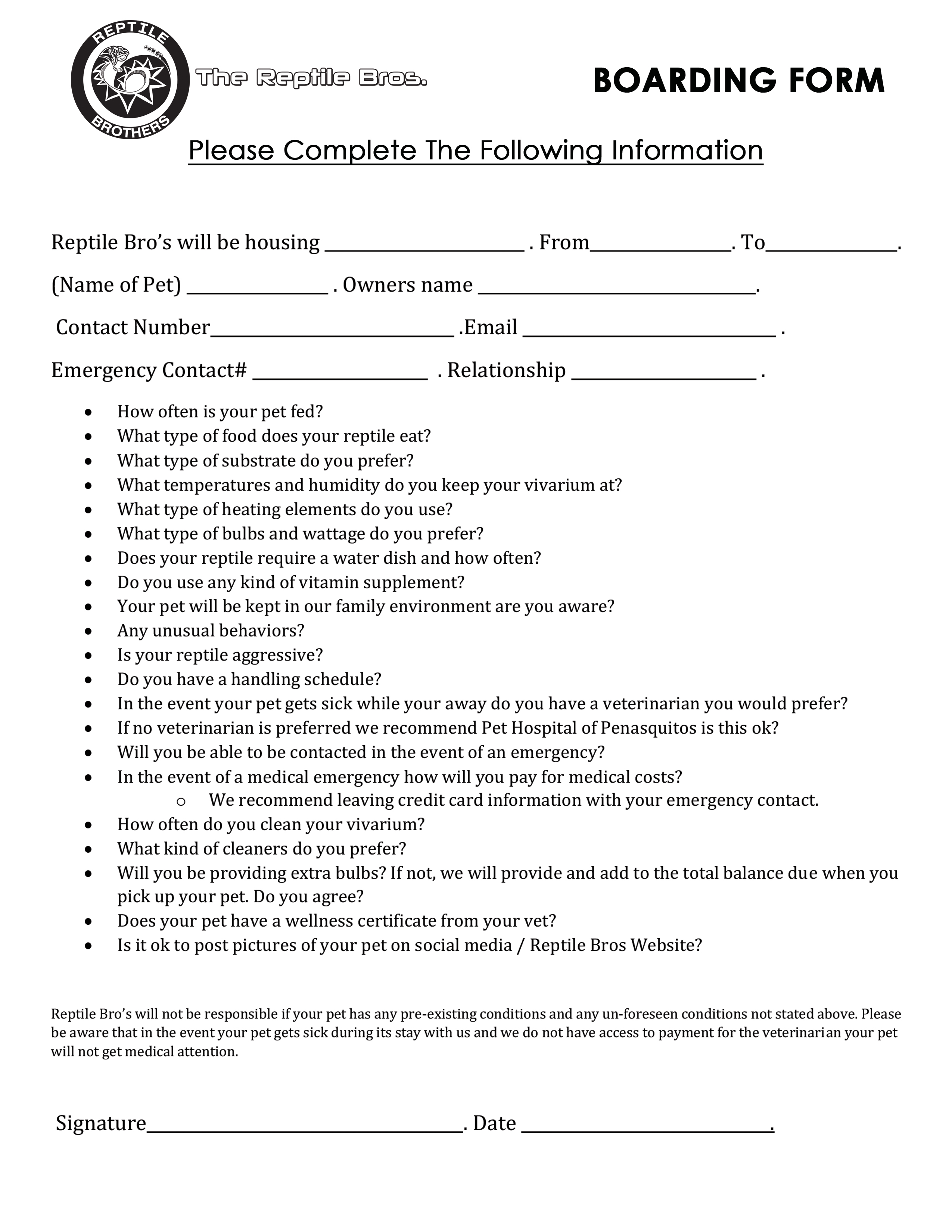 Boarding Form The Reptile Bros.