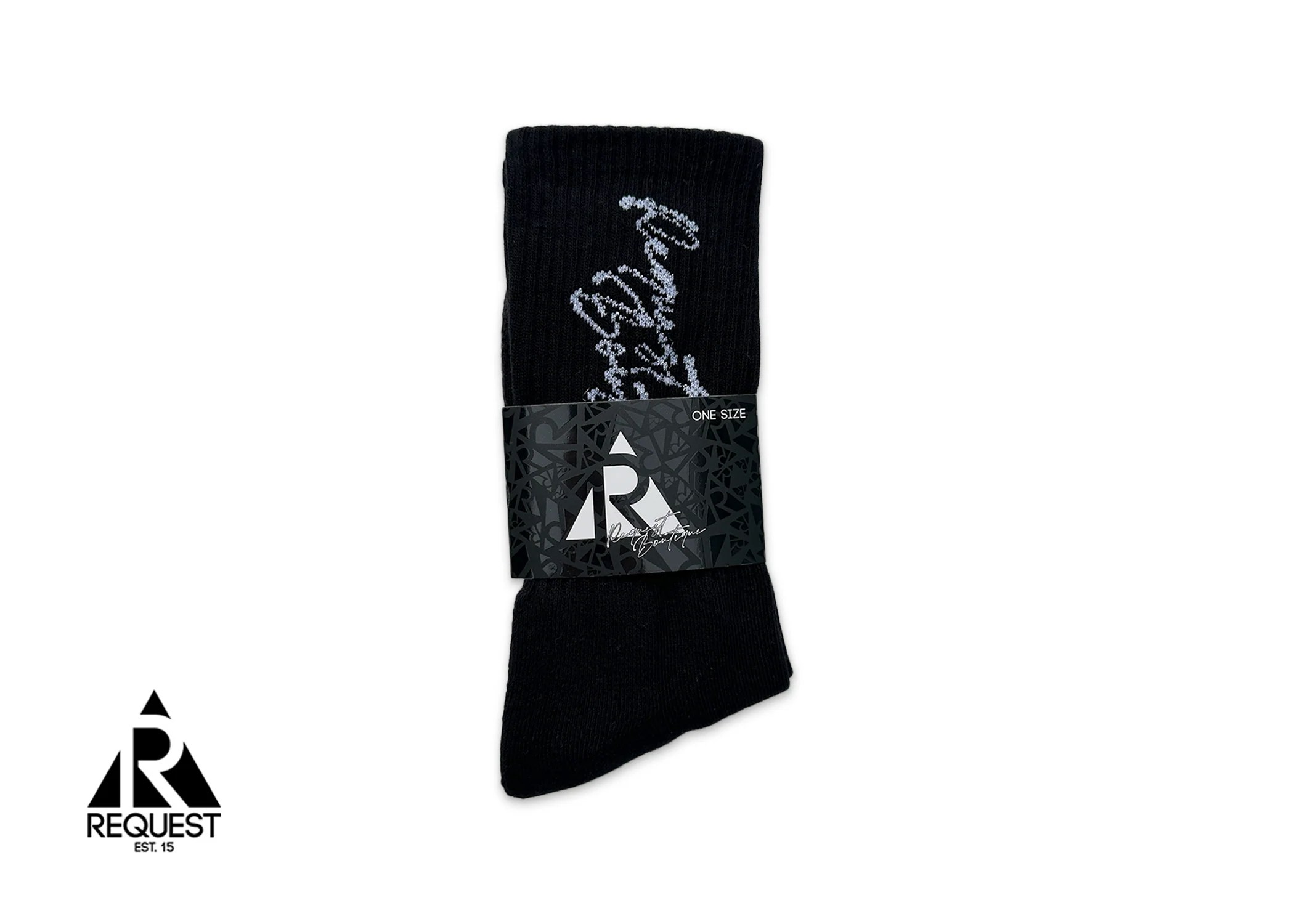 Request Vertical Script Socks "Metallic Silver" Request