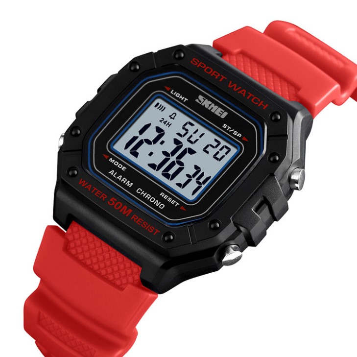 Jual barang jam tangan persegi kotak digital skmei original pria atau
