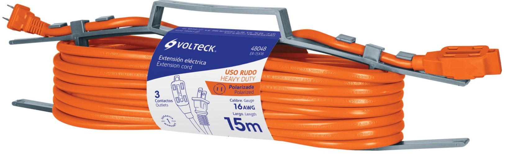 Extension Electrica 15mts Er15x16 Volteck Cal16 Naranja 48048