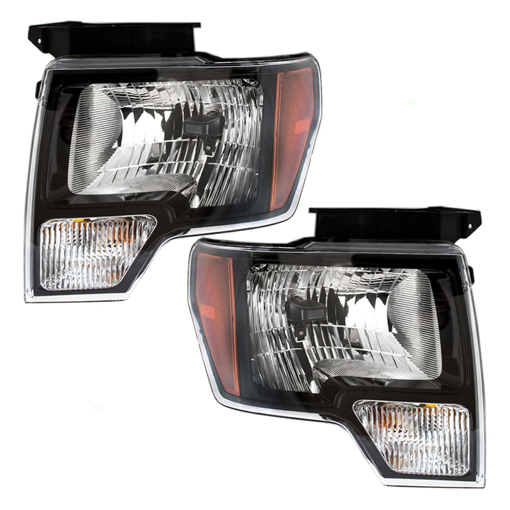 0913 Ford F150 Pickup Truck Set of Headlights Black Trim
