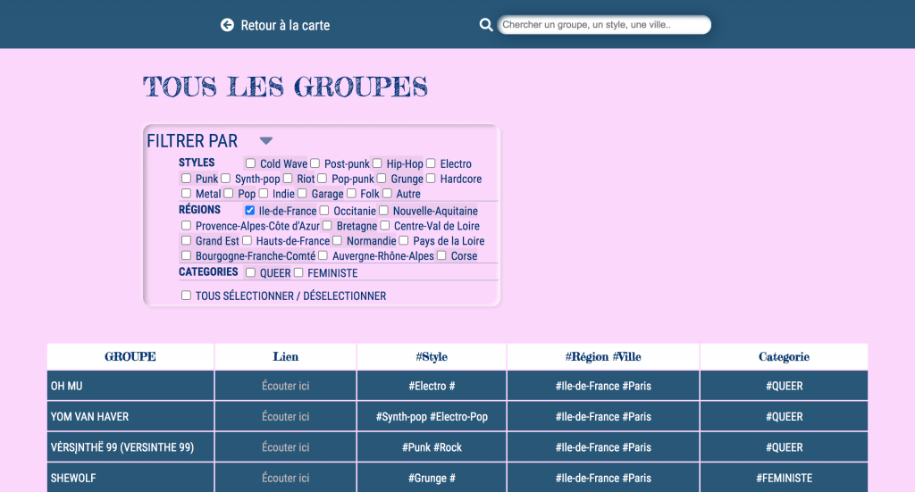 Une web app pour trouver des groupes de musique queers et