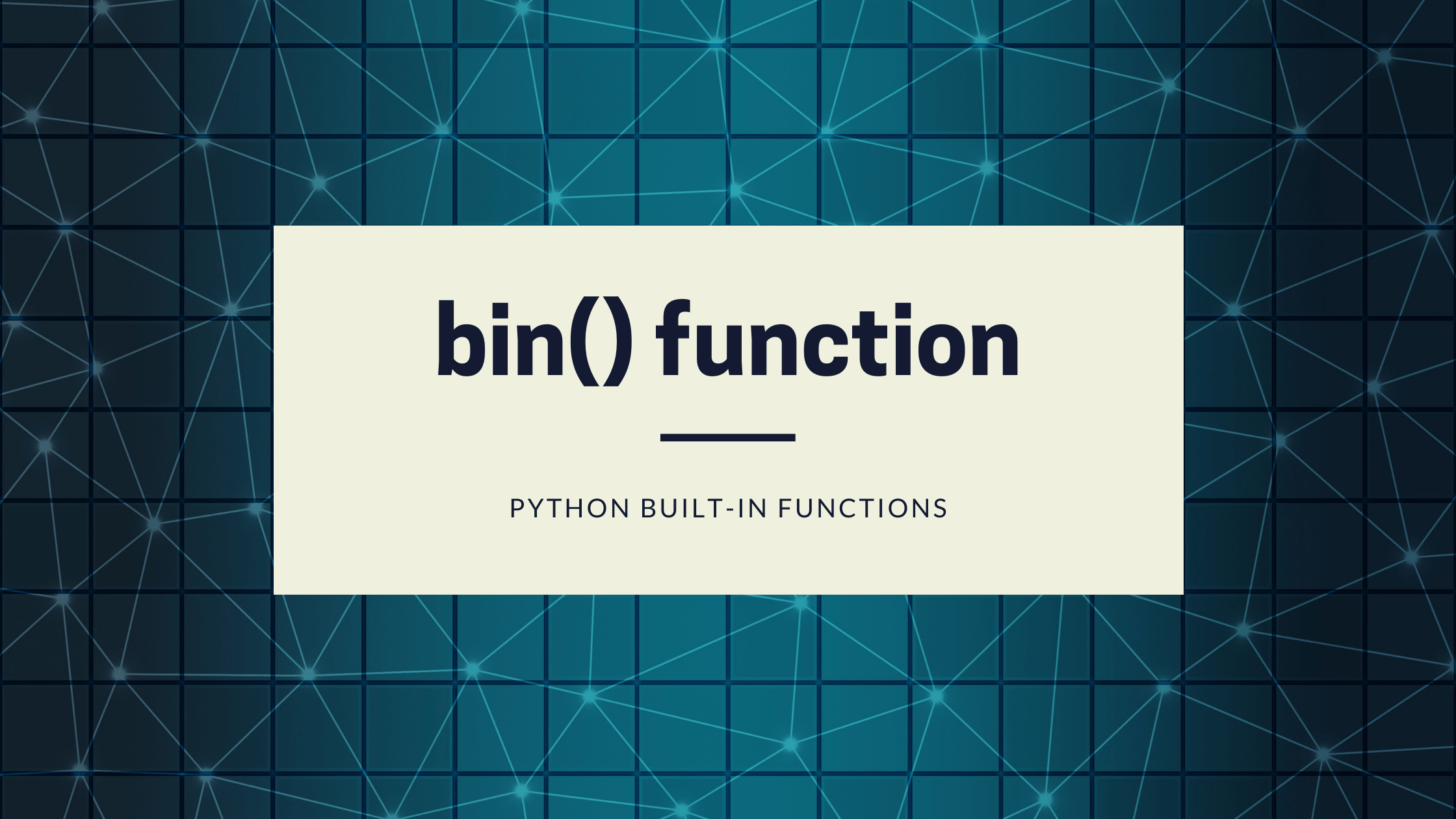 bin() function in Python