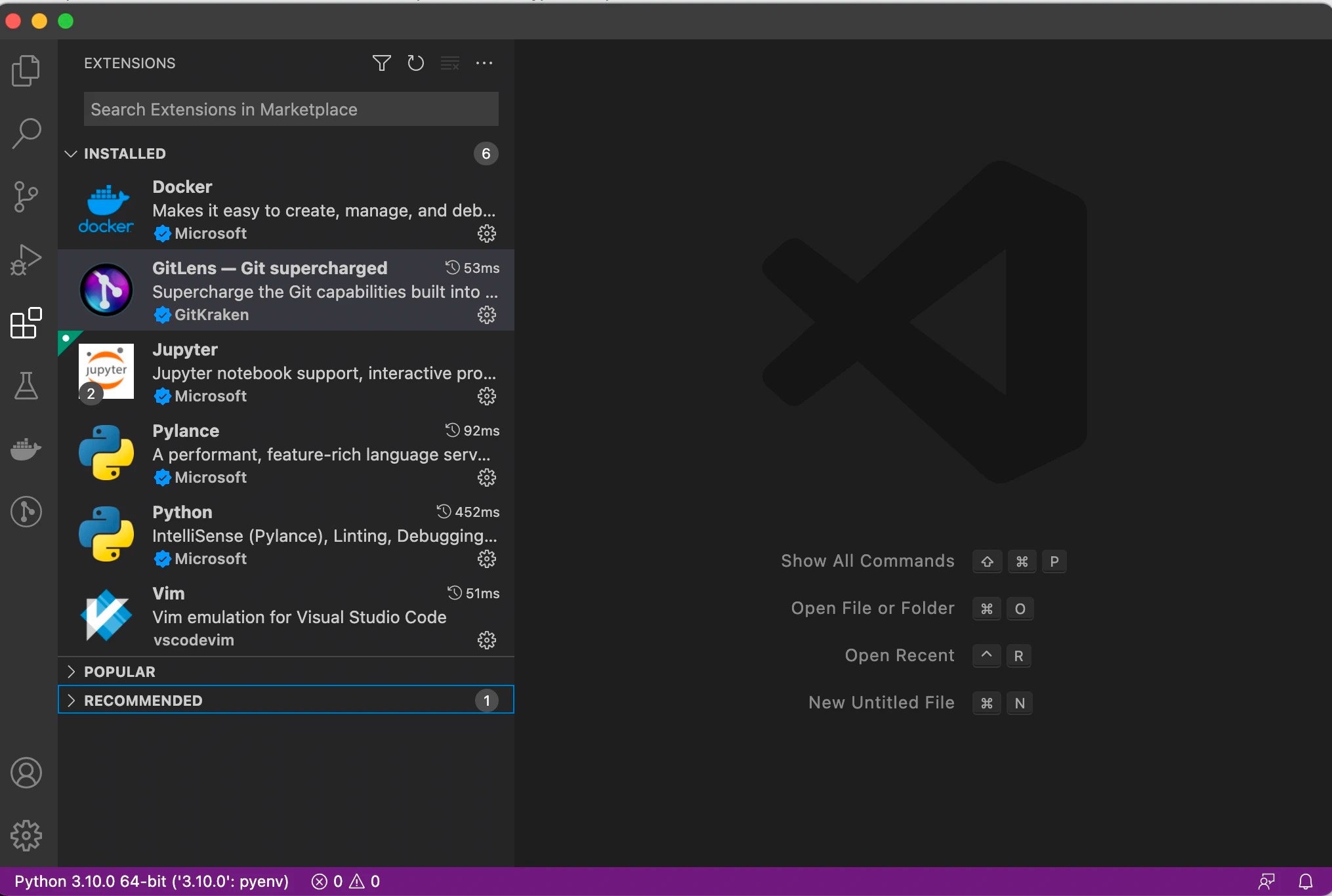 Data Science Setup on MacOS (Homebrew, pyenv, VSCode, Docker