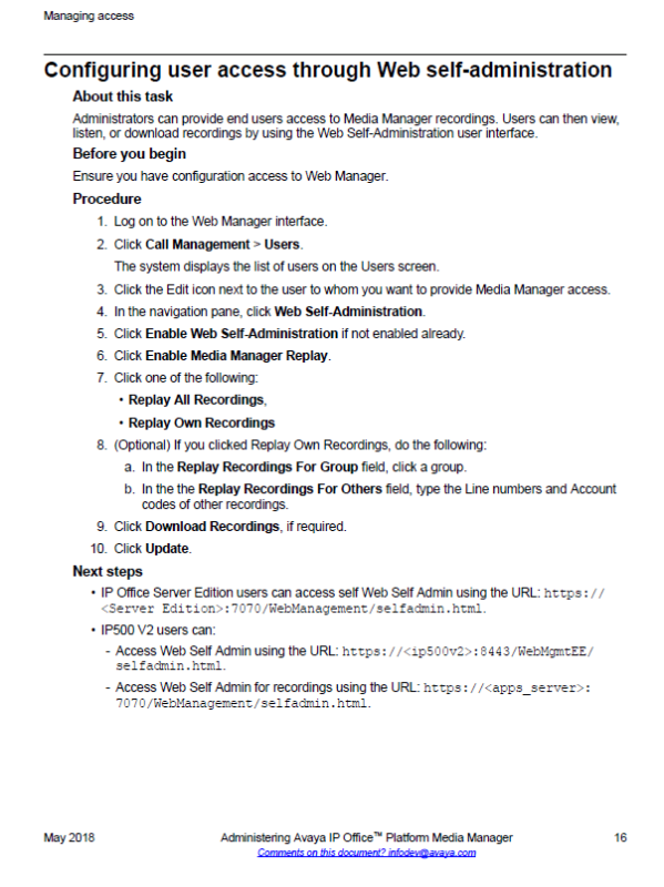Avaya Media Manager cannot see recording from user self Admin Avaya