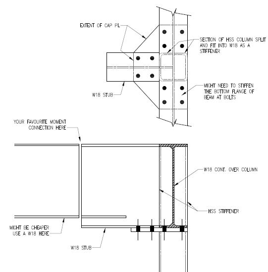 Beam framing into continuous beam over HSS column (Moment Connection