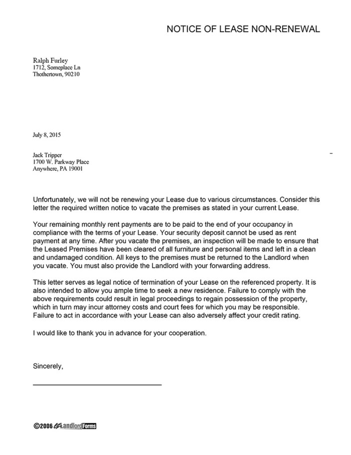 Notice Of Lease Non Renewal Template Free