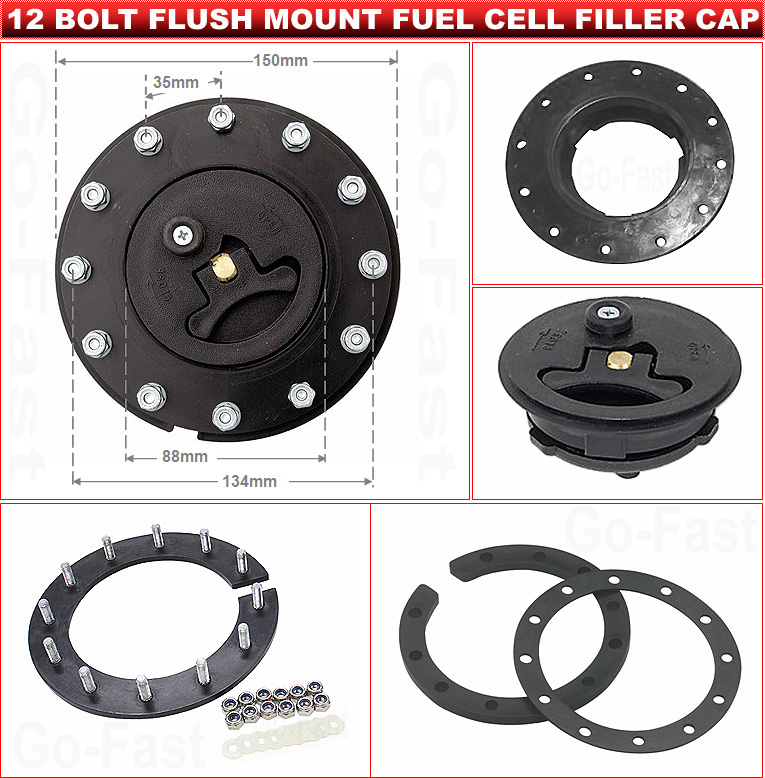 FUEL CELL FILLER CAP & ASSEMBLY FLUSH MOUNT 12 BOLT FUEL FILLER CAP