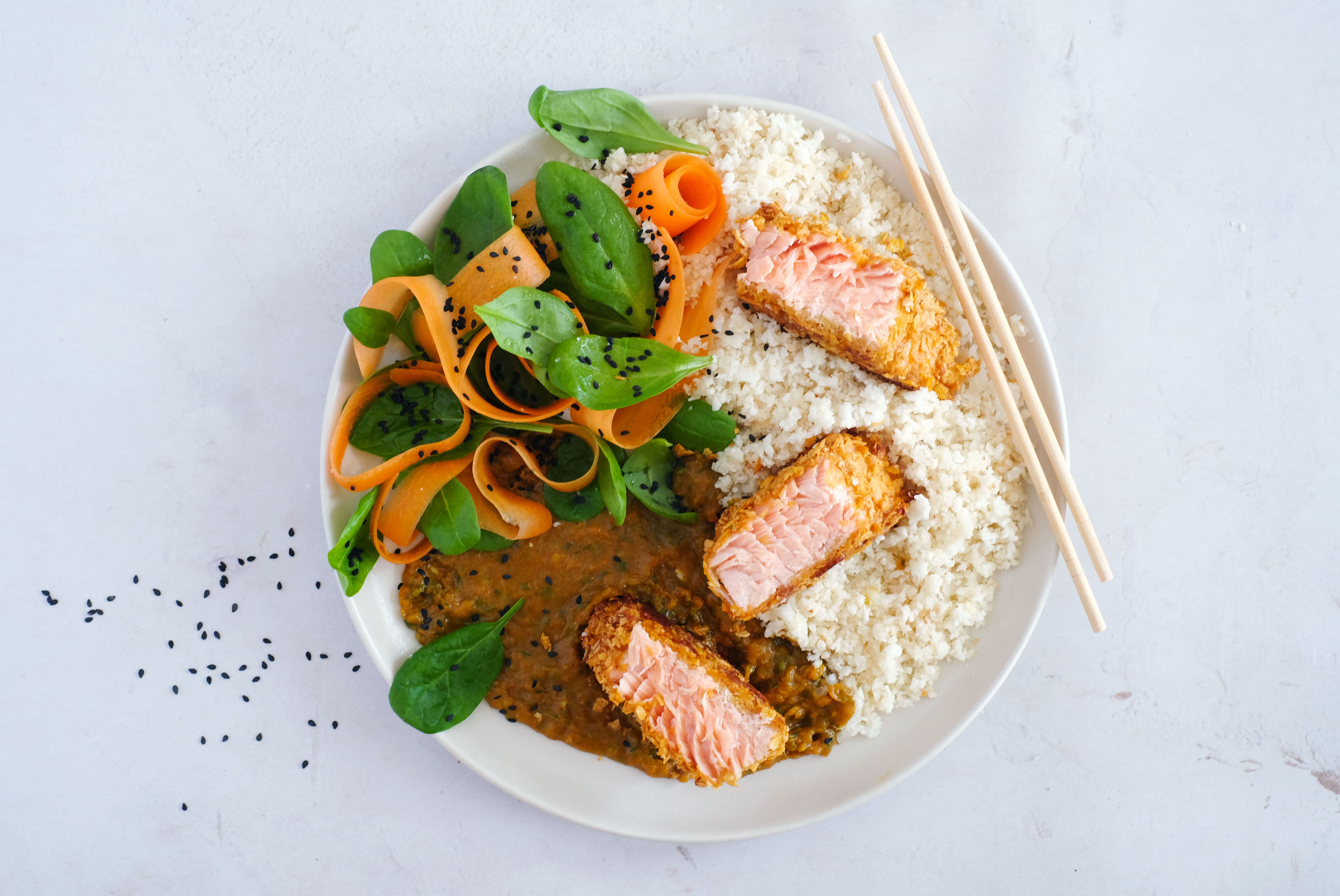 Salmon Katsu Curry with Cauliflower Rice Hello Chef!