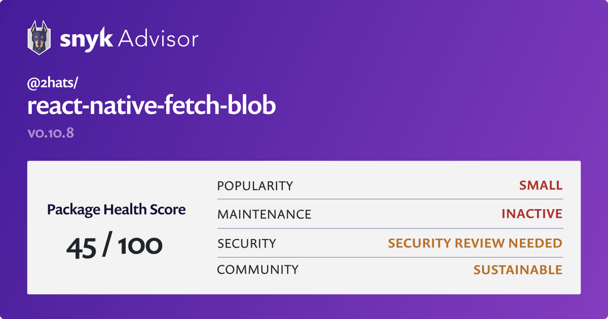 2hats/reactnativefetchblob npm package Snyk