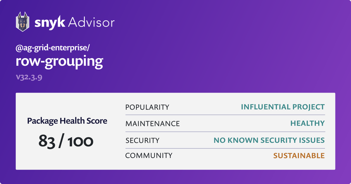 aggridenterprise/rowgrouping npm package Snyk
