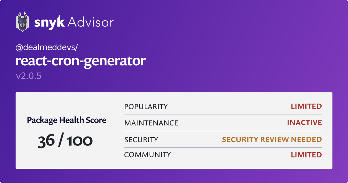 dealmeddevs/reactcrongenerator npm package Snyk