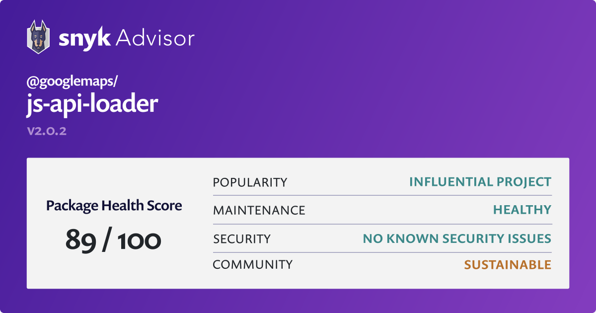 googlemaps/jsapiloader npm package Snyk