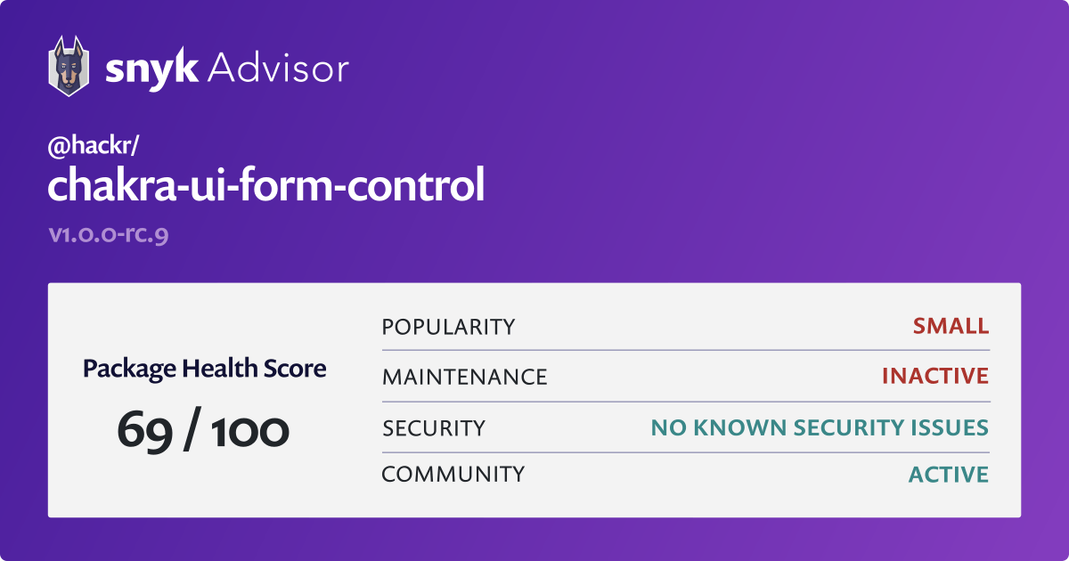 hackr/chakrauiformcontrol npm package Snyk