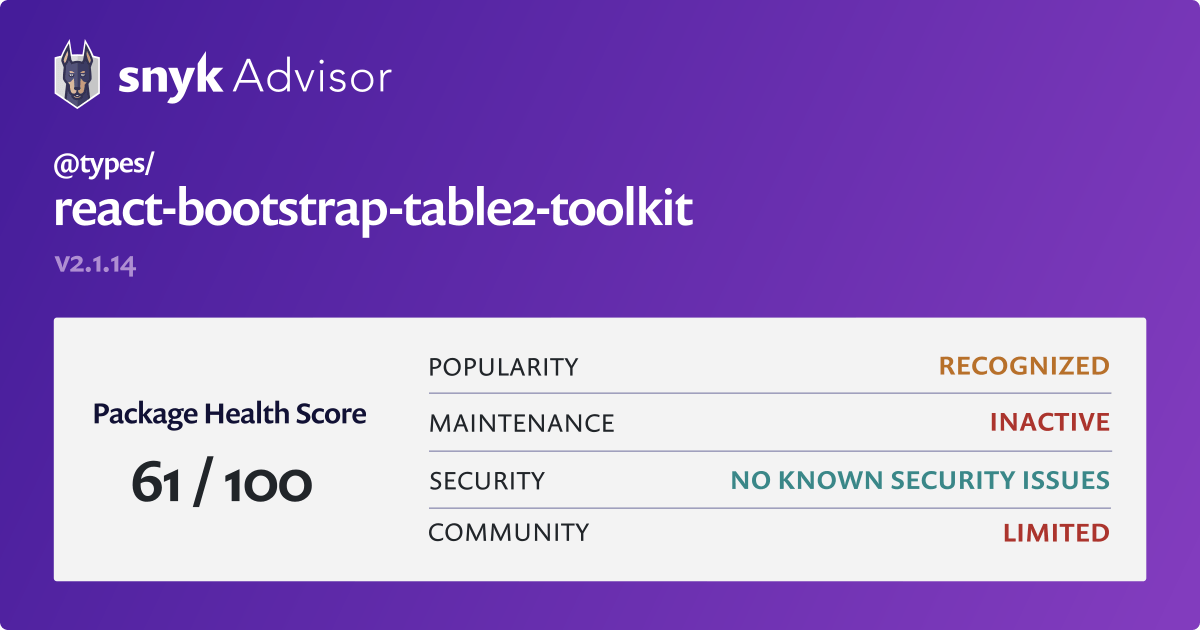 types/reactbootstraptable2toolkit npm package Snyk